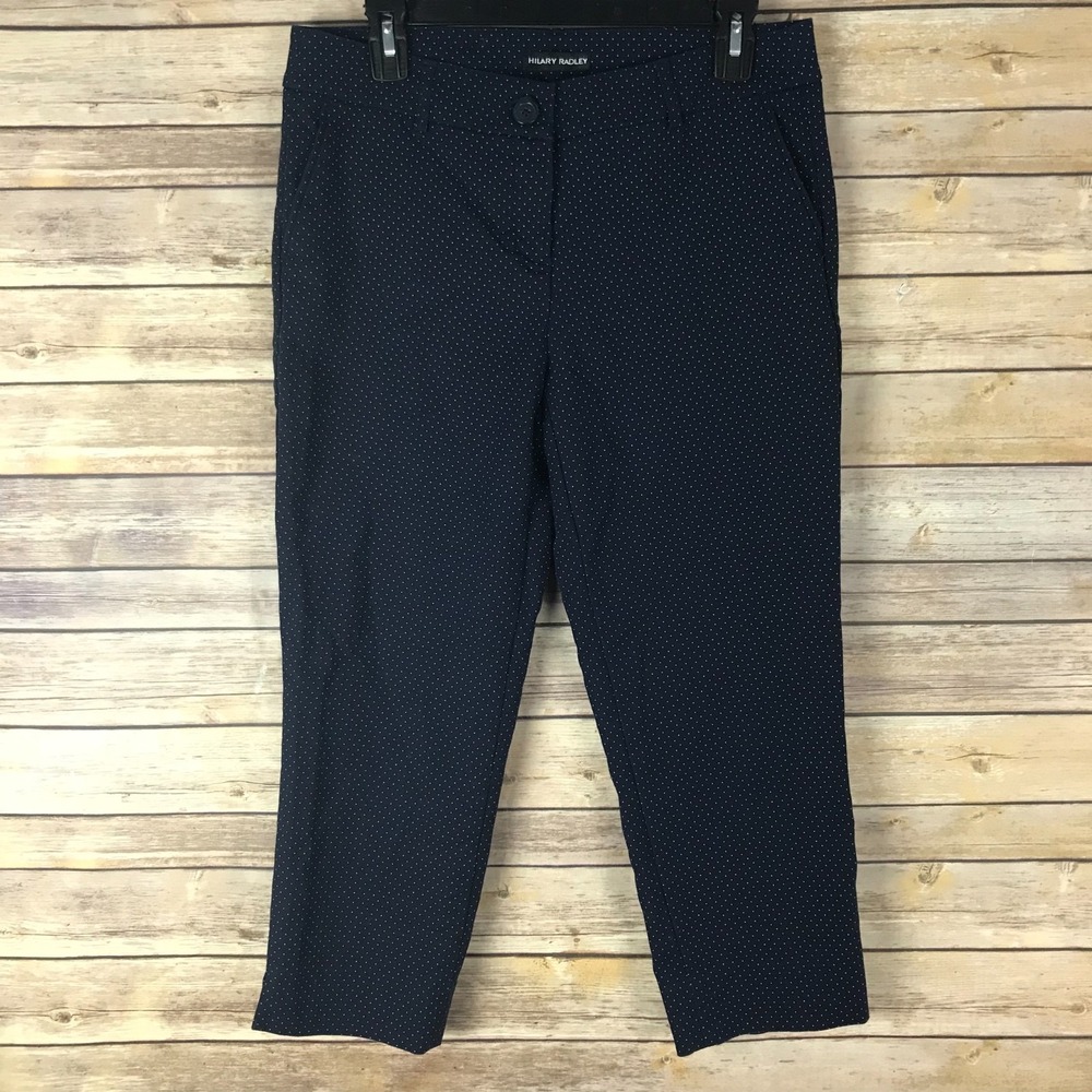 Hilary Radley Pants Womens 6 Blue Polka Dot Capri Chino Slim Leg Pocket Mid Rise
